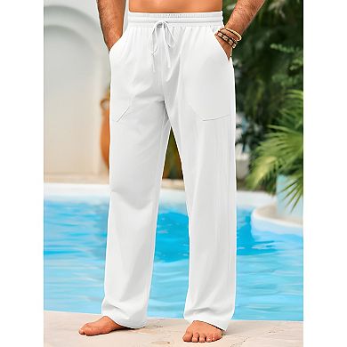 Mens Straight Leg Linen Casual Pants