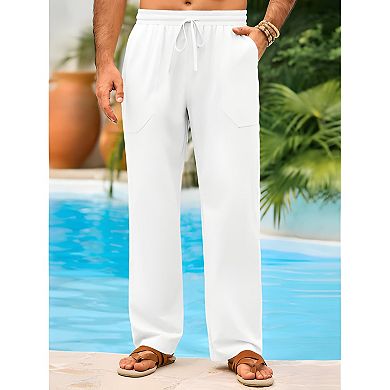 Mens Straight Leg Linen Casual Pants