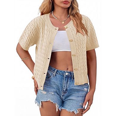 Women's Plus Size Casual Short Sleeve with Button Front Cardigan
