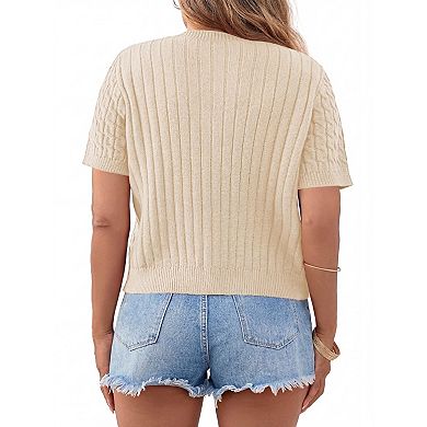 Women's Plus Size Casual Short Sleeve with Button Front Cardigan
