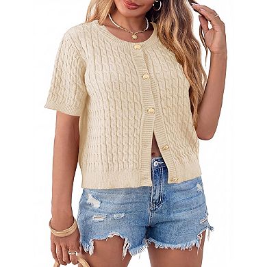 Women's Plus Size Casual Short Sleeve with Button Front Cardigan