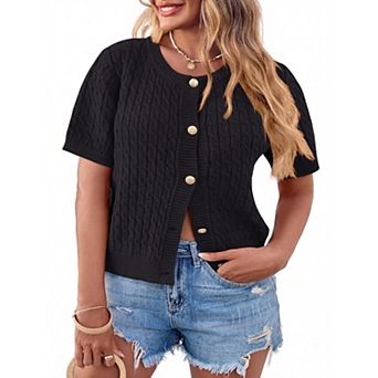 Women's Plus Size Casual Short Sleeve with Button Front Cardigan