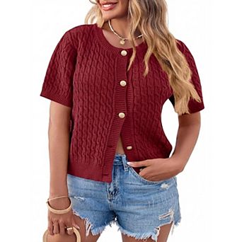 Women's Plus Size Casual Short Sleeve with Button Front Cardigan