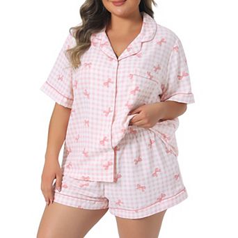 Women's Plus Size Pajama Sets Short Sleeve Button Shirt and Shorts Soft 2 pc Lounge Sets