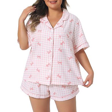 Women's Plus Size Pajama Sets Short Sleeve Button Shirt and Shorts Soft 2 Pcs Lounge Sets