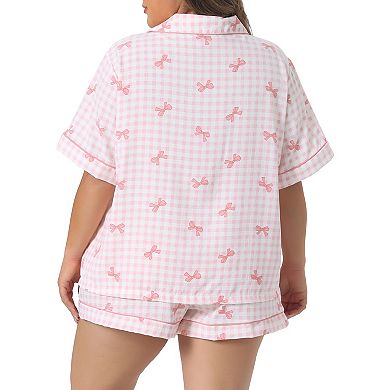 Women's Plus Size Pajama Sets Short Sleeve Button Shirt and Shorts Soft 2 Pcs Lounge Sets