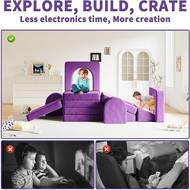 Kids Couch 10PCS,10 in 1 Multifunctional Toddler Couches for Playing, Indoor Kid Sofa