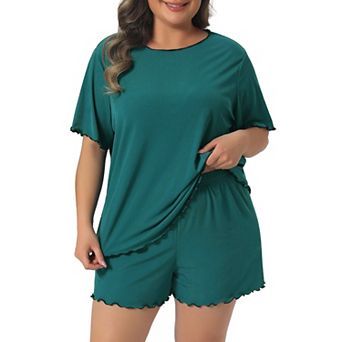 Women's Plus Size Pajama Sets Round Neck Sleepwear Tops and Shorts 2 pc Sets