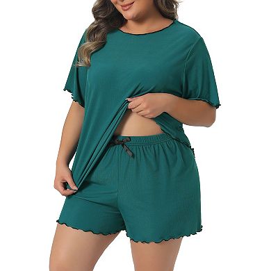 Women's Plus Size Pajama Sets Round Neck Sleepwear Tops and Shorts 2 Piece Sets