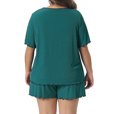Women's Plus Size Pajama Sets Round Neck Sleepwear Tops and Shorts 2 Piece Sets