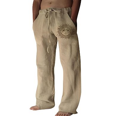 Mens Loose Fit Linen Casual Pants