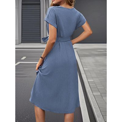 short sleeve tie waist dress Blue Short Sleeve Tie Waist Mini Dress