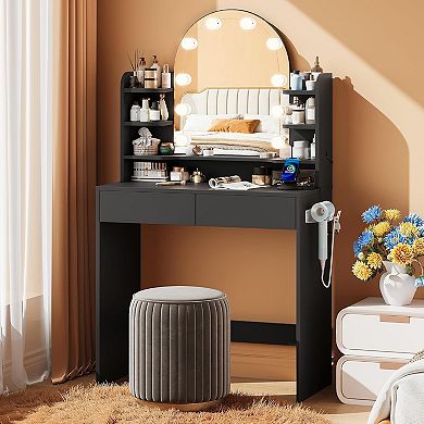 Vanity Desk with Arched Mirror, LED Lights 3 Colors