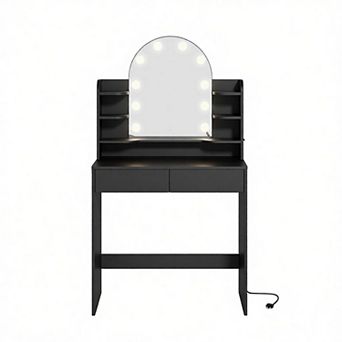Vanity Desk with Arched Mirror, LED Lights 3 Colors