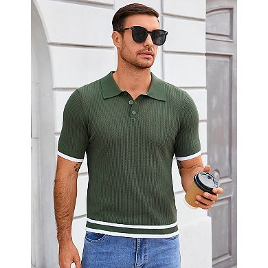 Men's Casual Short Sleeve Polo Knit Top Soft Summer Pullover