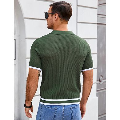 Men's Casual Short Sleeve Polo Knit Top Soft Summer Pullover