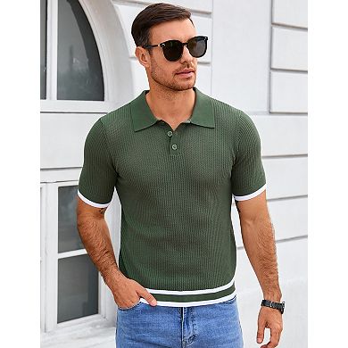 Men's Casual Short Sleeve Polo Knit Top Soft Summer Pullover