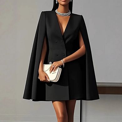 Women's Deep V Neck Cape Blazer Split Sleeve Elegant Business Casual Blazer Mini Dress
