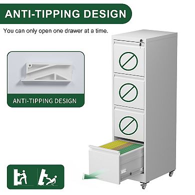 VIYET 4-Drawer Vertical File Cabinet with Lock - Mobile Locking Metal Filing Cabinet on Wheels