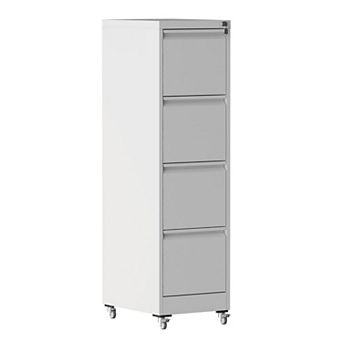 VIYET 4-Drawer Vertical File Cabinet with Lock - Mobile Locking Metal Filing Cabinet on Wheels