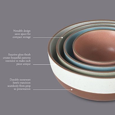 Gibson Elite William Crest 4 Piece Nesting Bowl Set 5 inch 6.25 inch 7.5 inch 9 inch Stoneware