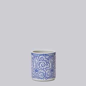 Tiny Porcelain Country Peony Cachepot - Blue