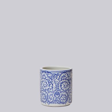 Tiny Porcelain Country Peony Cachepot - Blue