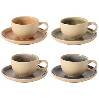 Gibson Elite Manila Bay 8 pc Stoneware Espresso Cup and Saucer Set Reactive Glaze
