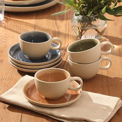 Gibson Elite Manila Bay 8 Piece Stoneware Espresso Cup and Saucer Set Reactive Glaze