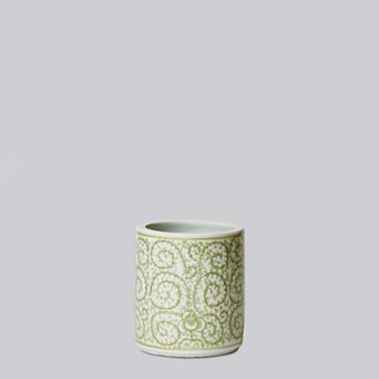 Tiny Porcelain Country Peony Cachepot - Green