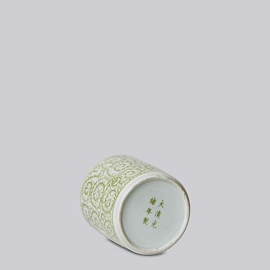 Tiny Porcelain Country Peony Cachepot - Green