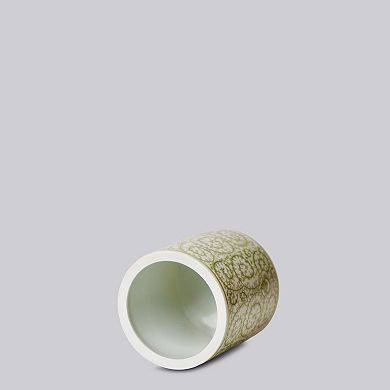 Tiny Porcelain Country Peony Cachepot - Green