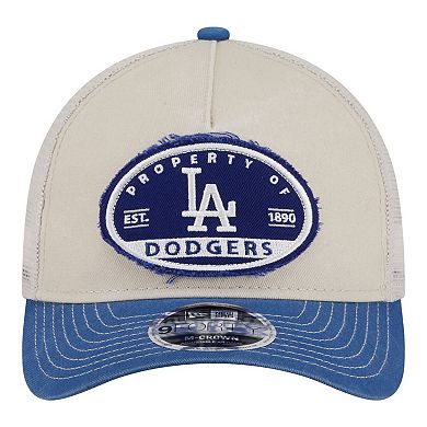 Men's New Era Light Beige/Royal Los Angeles Dodgers Frayed M-Crown A-Frame 9FORTY Trucker Adjustable Hat