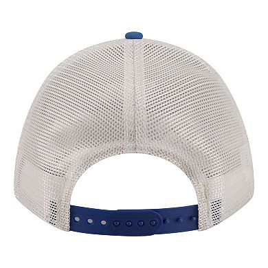 Men's New Era Light Beige/Royal Los Angeles Dodgers Frayed M-Crown A-Frame 9FORTY Trucker Adjustable Hat