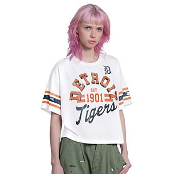 Women's Starter White Detroit Tigers Cropped Hurry Up Offense T-Shirt