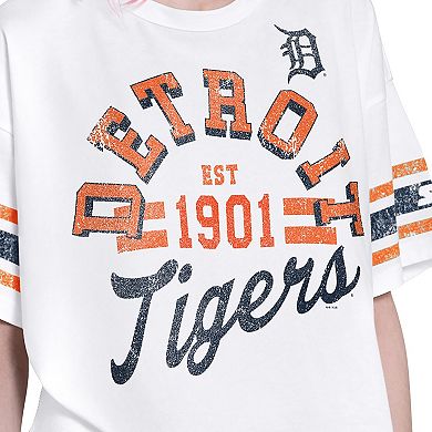 Women's Starter White Detroit Tigers Cropped Hurry Up Offense T-Shirt