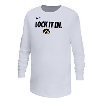Youth Nike White Iowa Hawkeyes On-Court Bench Legend Dri-FIT Long Sleeve T-Shirt