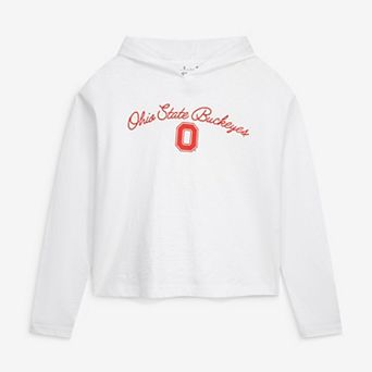 Women's Pressbox White Ohio State Buckeyes Faye Long Sleeve Hooded Slub T-Shirt