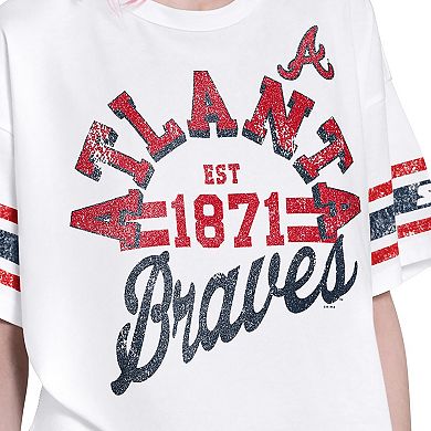 Women's Starter White Atlanta Braves Cropped Hurry Up Offense T-Shirt