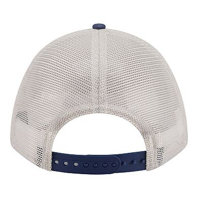 Men's New Era Light Beige/Navy Milwaukee Brewers Frayed M-Crown A-Frame 9FORTY Trucker Adjustable Hat