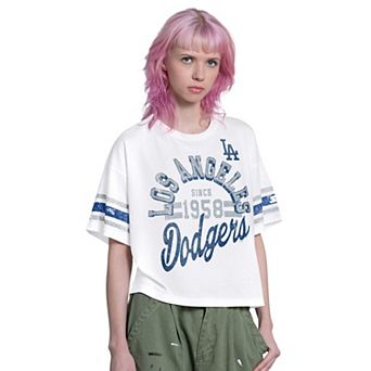 Women's Starter White Los Angeles Dodgers Cropped Hurry Up Offense T-Shirt