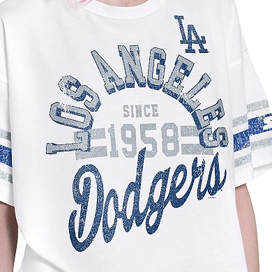 Women's Starter White Los Angeles Dodgers Cropped Hurry Up Offense T-Shirt