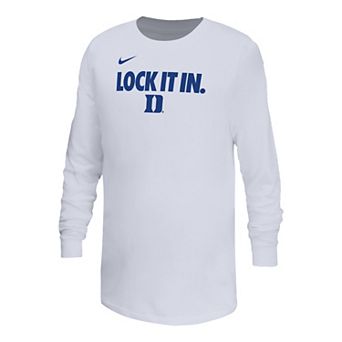 Youth Nike White Duke Blue Devils On-Court Bench Legend Dri-FIT Long Sleeve T-Shirt