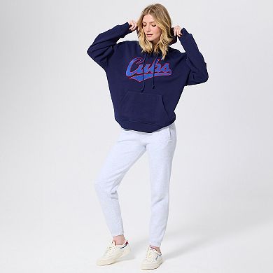 Women's Terez Navy Chicago Cubs Swizzle Baseball Stitch Hoodie