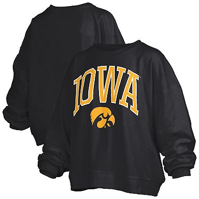 Women's Pressbox Black Iowa Hawkeyes Plus Size Nelson Janise Sweatshirt