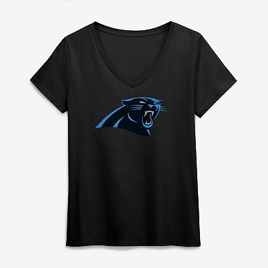 Women's Logo Athletic Black Carolina Panthers Primary Logo V-Neck T-Shirt