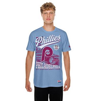 Men's New Era Light Blue Philadelphia Phillies Oversized Throwback Distressed T-Shirt