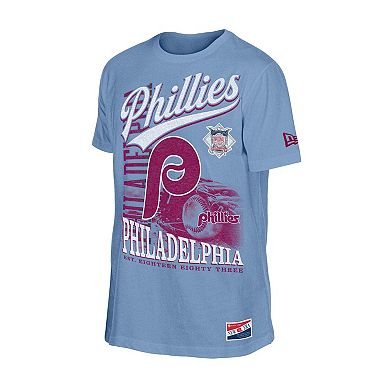 Men's New Era Light Blue Philadelphia Phillies Oversized Throwback Distressed T-Shirt