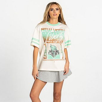 Women's The Wild Collective White New York Liberty Vintage Drop-Shoulder Oversized T-Shirt