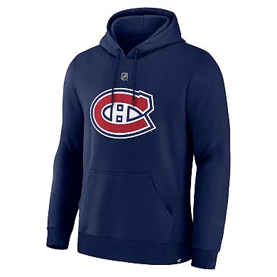 Men's Fanatics Lane Hutson Navy Montreal Canadiens Authentic Stack Name & Number Hoodie